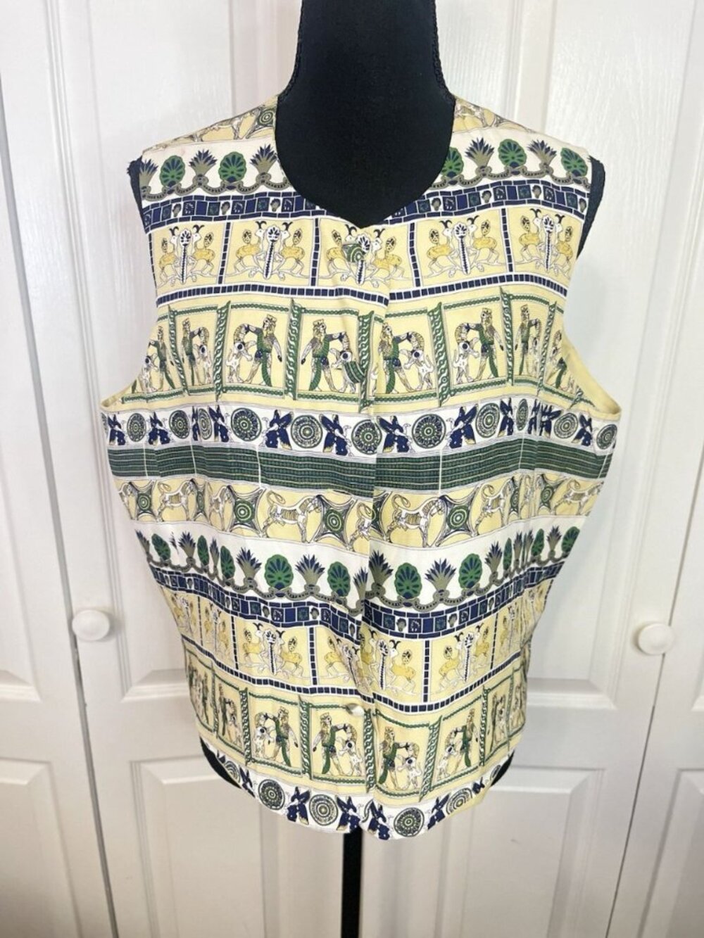 Vintage 100% Silk Annie Alexander Vest Egyptian Greco-Roman Mosaic Mythical - Picture 7 of 7